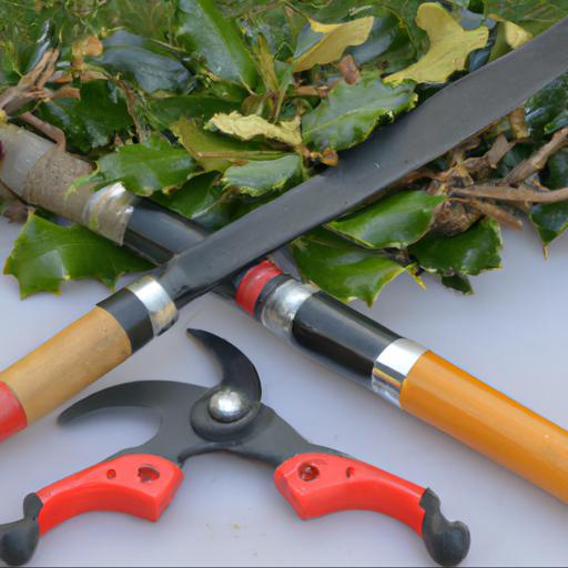 Tools and materials needed for pruning holly